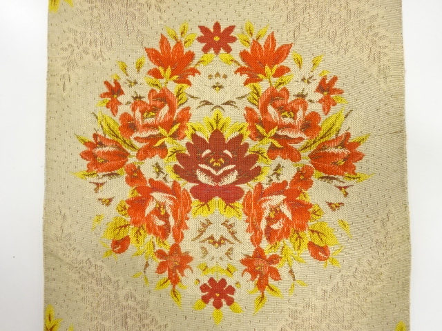  アンティーク　花模様織り出し　名古屋帯地反物